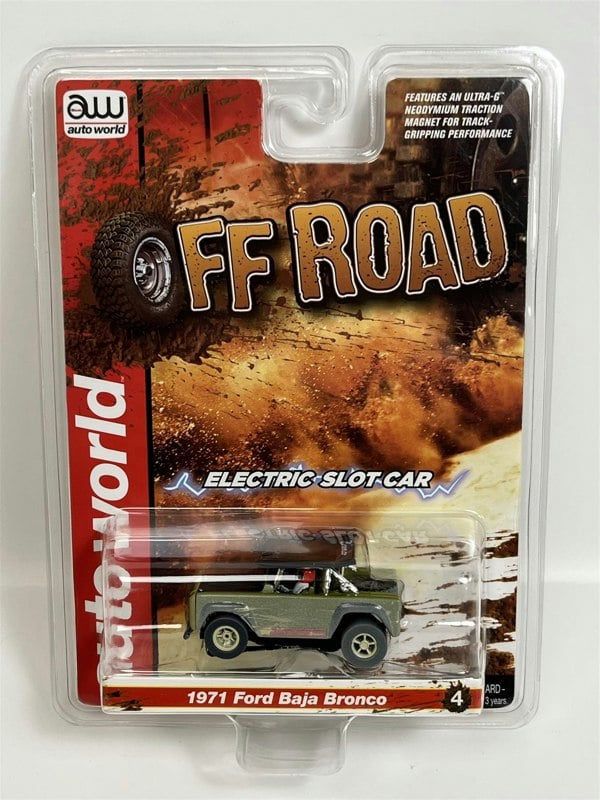 Auto World Slot Cars 1971 Ford Baja Bronco Green X Traction Off Road HO Scale SC375-4