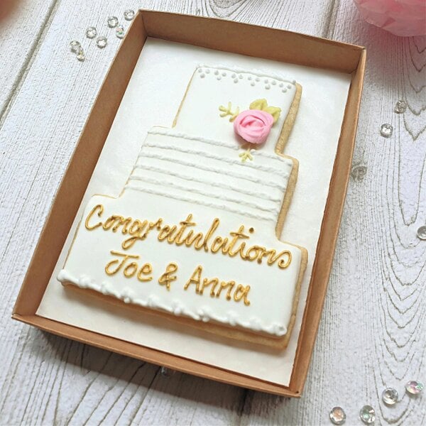 The Cookie Collaboration Personalised Wedding Cake Cookie Gift, Hand-Iced Anniversary Treat