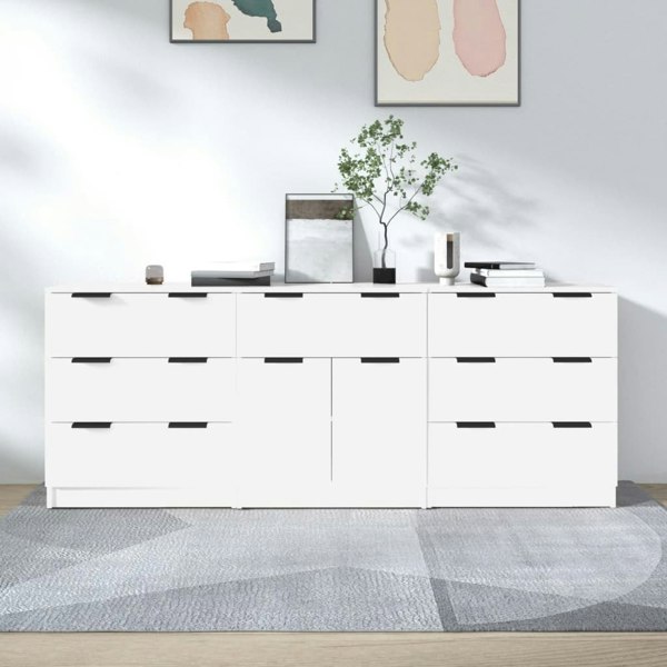 Berkfield 3 Piece Sideboards White Engineered Wood