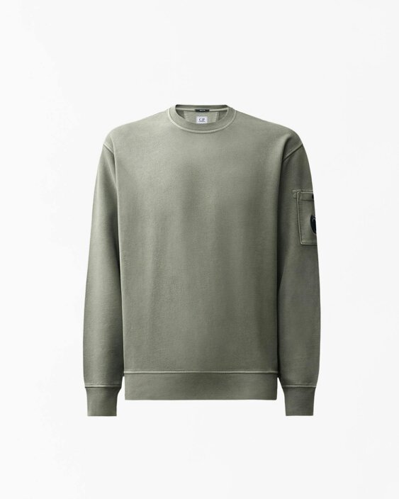 C.P. Company Lens Brushed And Emerised Diagonal Fleece Crew Neck Mens Sweatshirt - Castor Grey 950