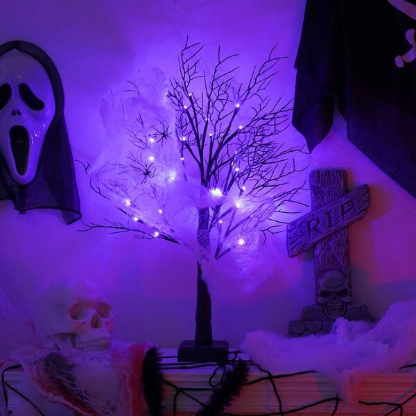 smartbies Pack of 2 Halloween Decoration Pre-Lit Black Twig Tree with Lights, Battery or USB Powered