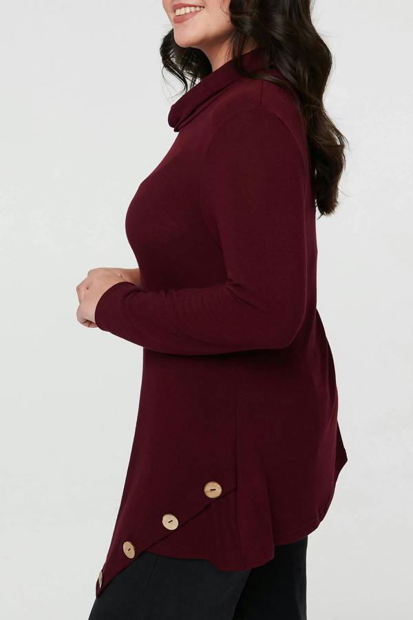 Red | Curve Cowl Neck Asymmetric Jumper