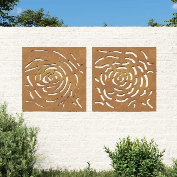 Berkfield Garden Wall Decorations 2 pcs 55x55 cm Corten Steel Rose Design