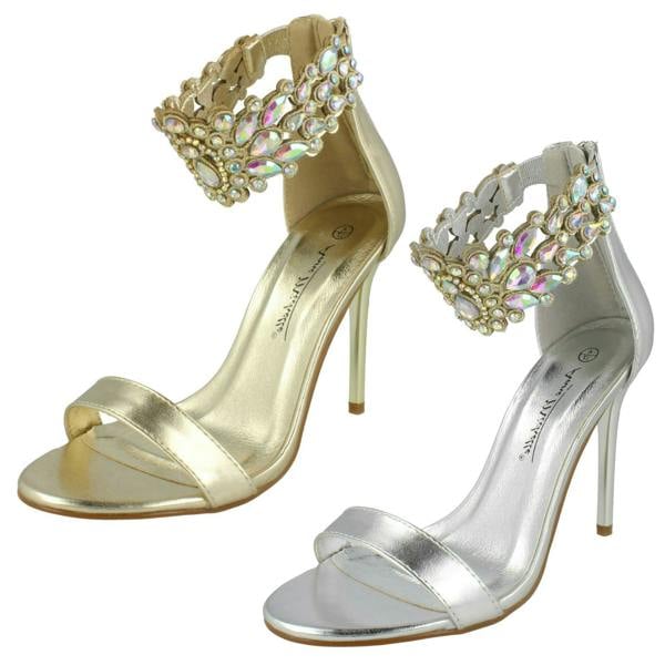 Anne Michelle Ladies Anne Michelle Jewelled Ankle Strap Heeled Sandals F10862