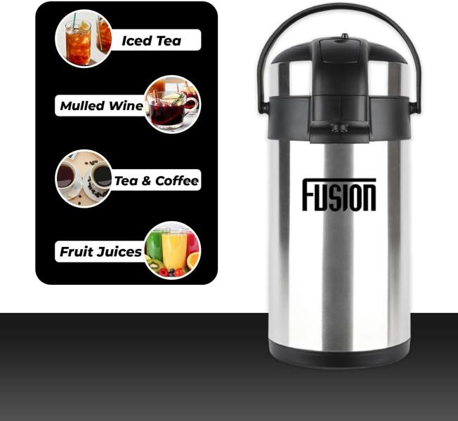 Fusion Food Care Airpot Flask 3L Double Wall Insulated Thermal Coffee Carafe with Pump Action & 360° Rotating Base