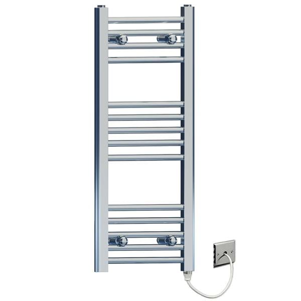 MYHOMEWARE 300 x 800mm Flat Chrome Electric Pre-Filled Heated Towel Rail Radiator For Bathroom Designer Standard Element