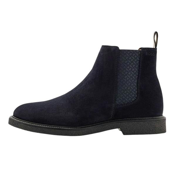 Boss Mens Embossed Suede Stitch Detail Chelsea Boots - Dark Blue - 