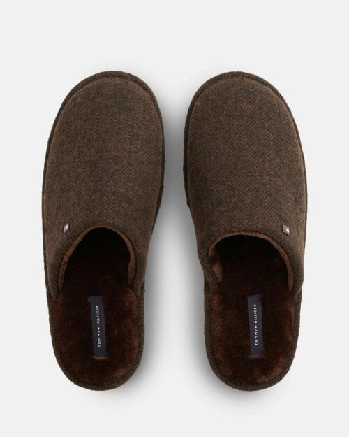 Tommy Hilfiger Herringbone Mens Hilfiger House Shoes - Cocoa