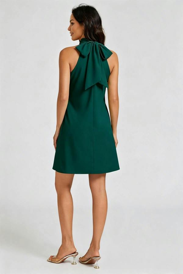 FS Collection Halter Neck Tie Back Mini Dress In Forest Green