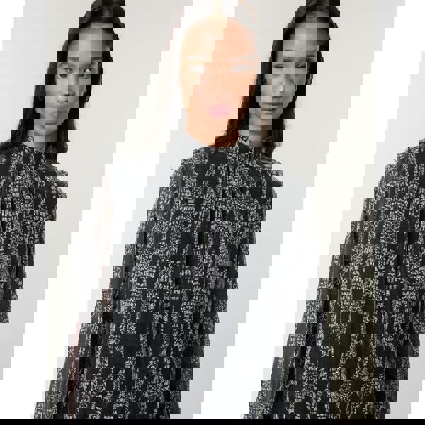 Blue Vanilla Snake High Neck Puff Ball Blouse