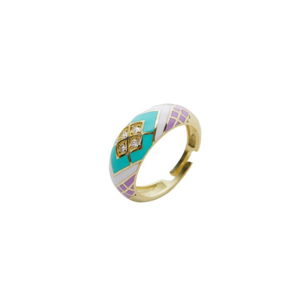 Spero London Enamel Turquoise Five Color Diamond Sterling Silver Dome Ring