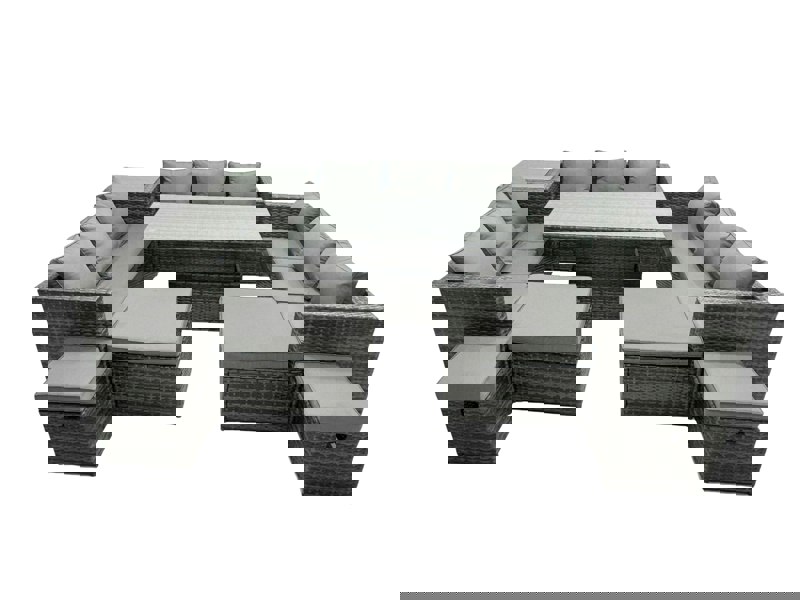 Fimous Rattan Dining Table Sofa Set with Side Table 4 Stools Outdoor 13 Seat Garden Furniture Set Dark Grey Mixed