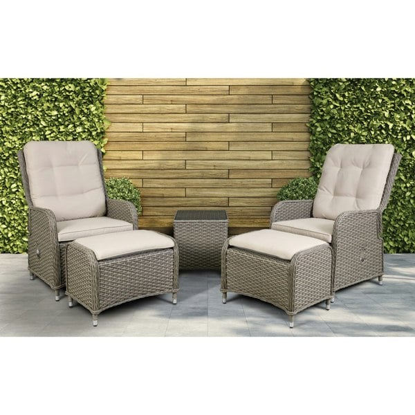 3pc Garden Reclining Bistro Set - Rattan Wicker - Outdoor Chairs & Coffee Table - LoopsDirect