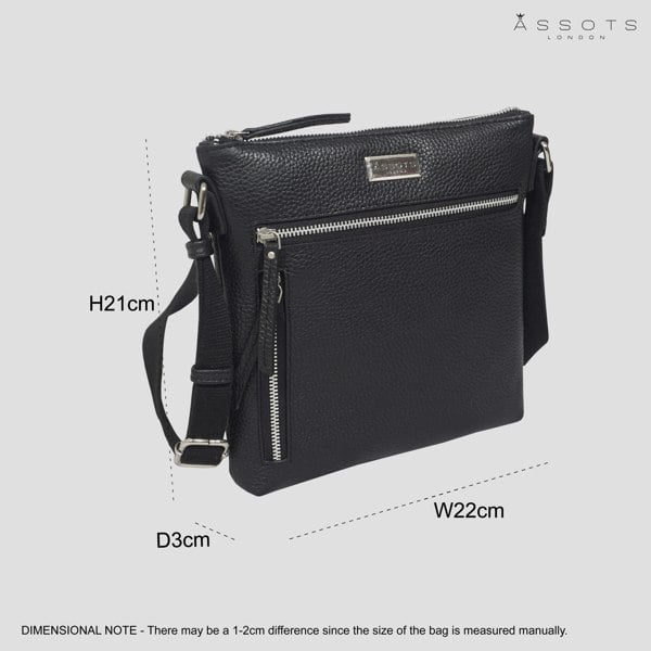 Assots London 'RUE' Black Pebble Grain Real Leather Crossbody Bag