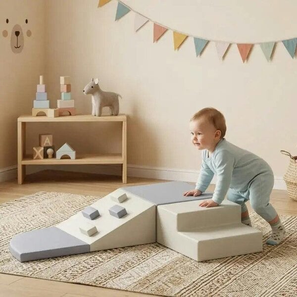 Soft Play Set, 4 PCS Climbing Blocks for Toddlers Indoor, PU Leather Baby Soft Play Equipment