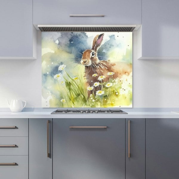 Warren Reed - Designer Hare And Daisies Watercolour Kitchen Splashback