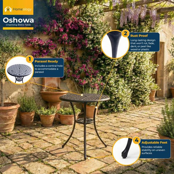 Homeology OSHOWA Black Garden and Patio Cast Aluminium Bistro Table