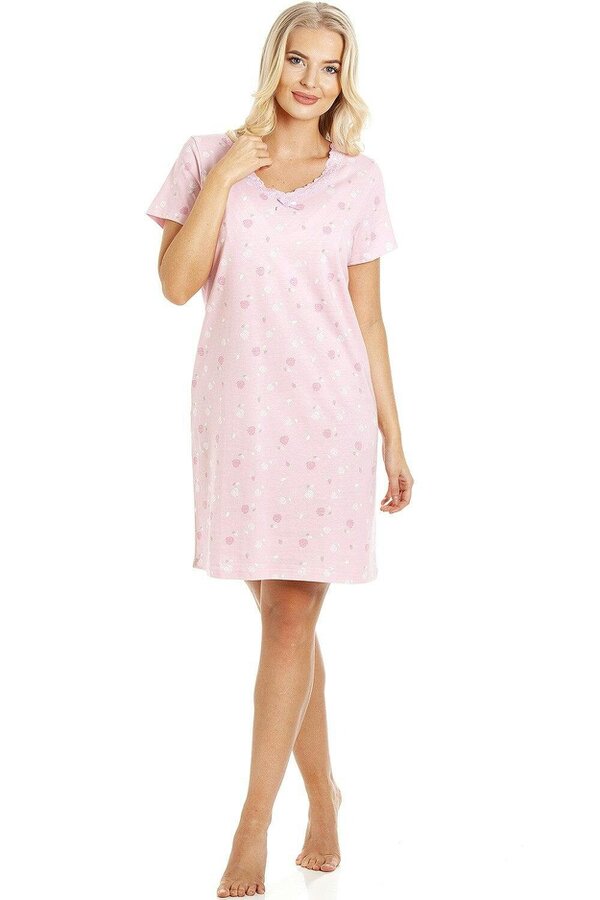 Camille Classic Rose Print Cotton Nightdress - light pink