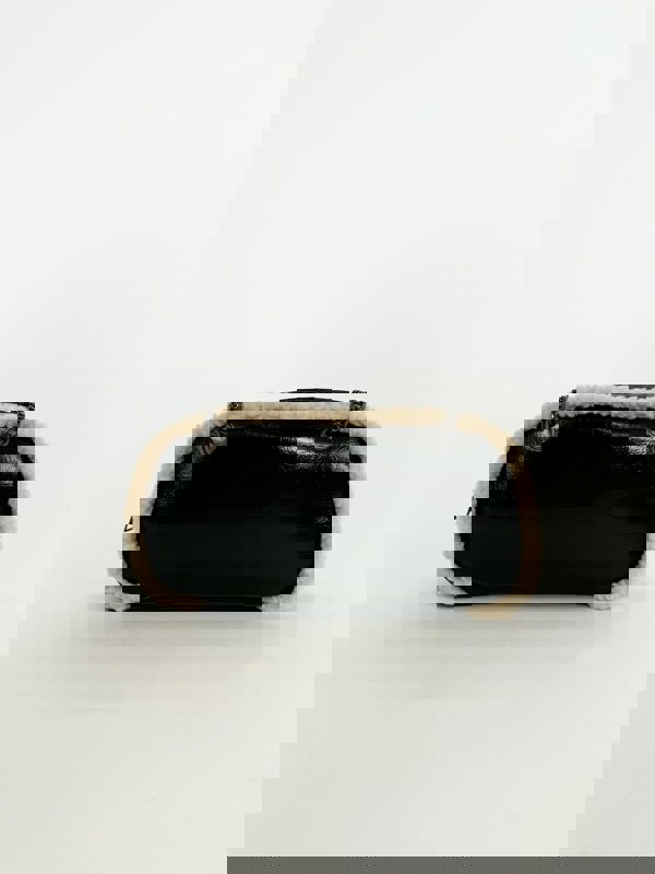 SVNX Patent Shoulder Bag with Borg Fur Trim