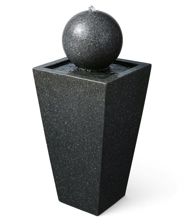 MDA Designs Osiris Outdoor Sphere and Column Water Feature LED Lit Self-Contained Garden and Patio Water Fountain