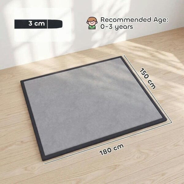Baby Play Mat, 3CM Thick Foam Playmat Rug, Soft Flannel, Non-Slip, Water Resistant, Easy Care, 180 x 150 cm, Dark Grey