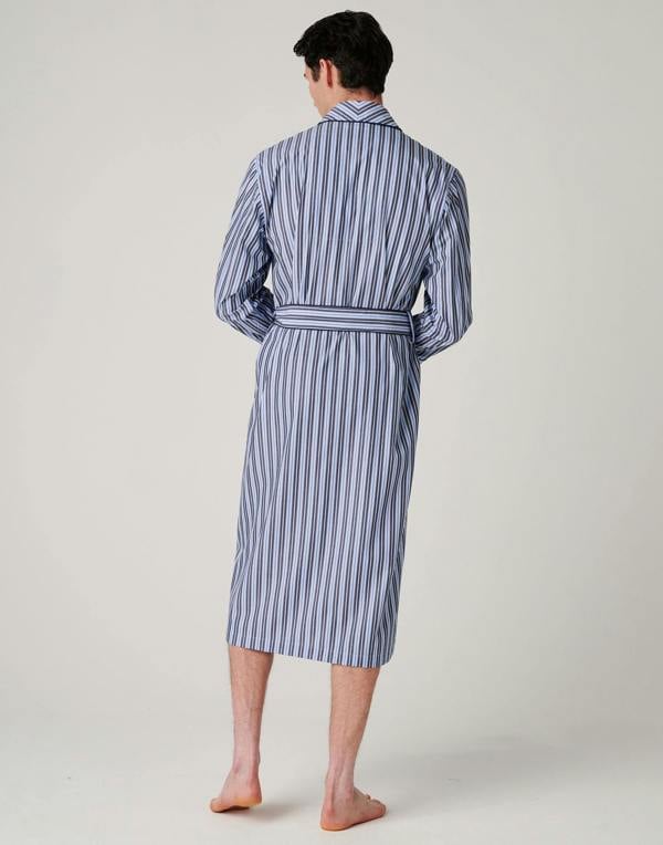 British Boxers Men's Crisp Cotton Dressing Gown – Navy Spark Stripe