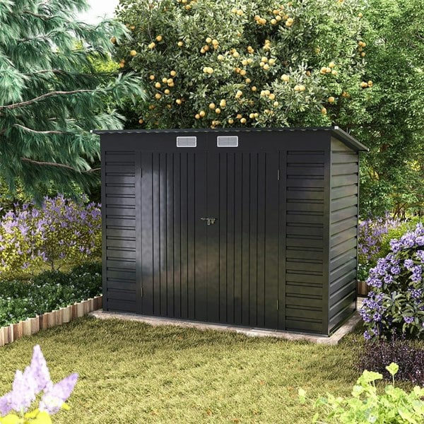 Outdoor Galvanized Steel Storage Shed with Dual Doors Living and Home