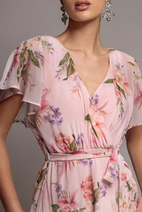 Flutter Sleeve Midaxi Wrap Dress - Blush Pink DR5140