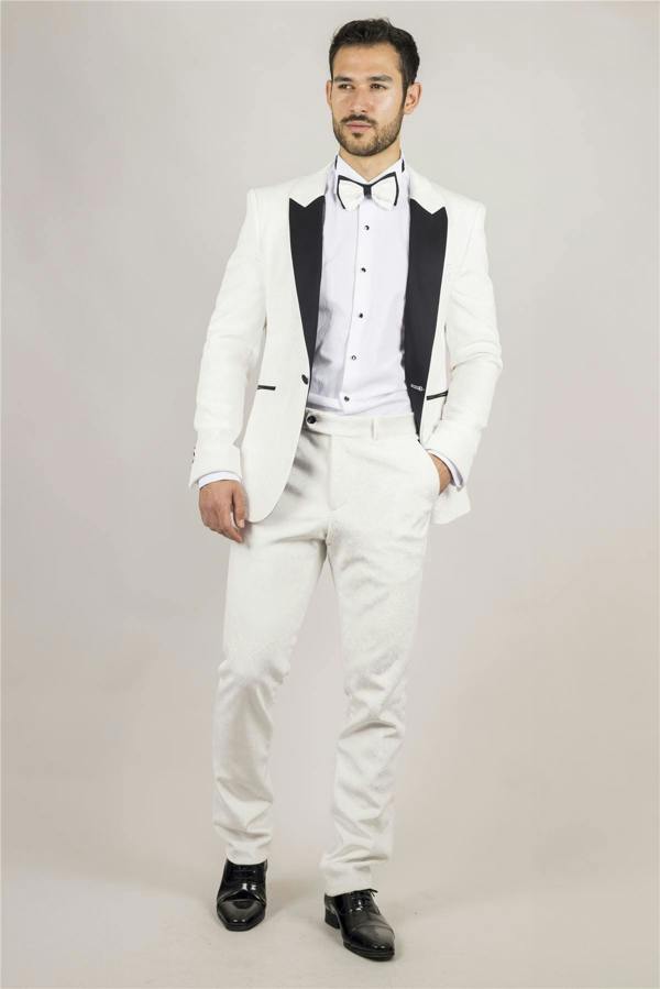 Infinity Leather Men's White 3 Piece Velvet Wedding Tuxedo Formal Suit
