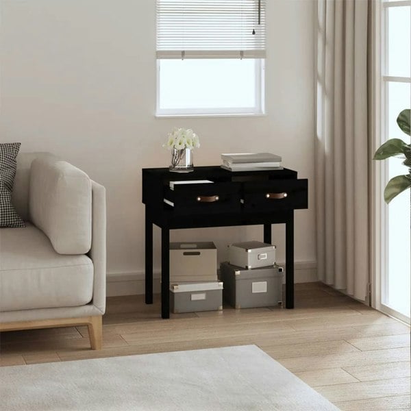Berkfield Console Table Black 76.5x40x75 cm Solid Wood Pine