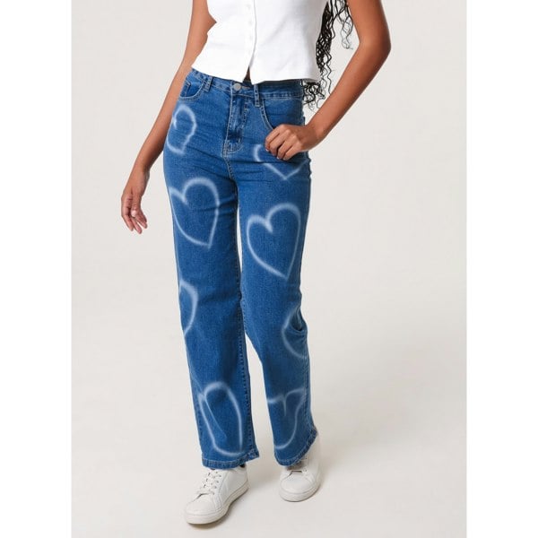 Pink Vanilla Spray Heart Detail Jeans