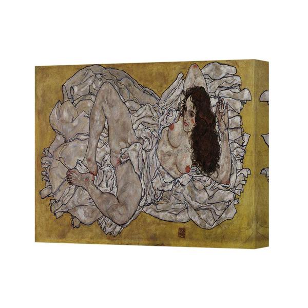 Benjamin Tate Design Nude Reclining Woman Art Canvas Print With White Drapery On Yellow Background
