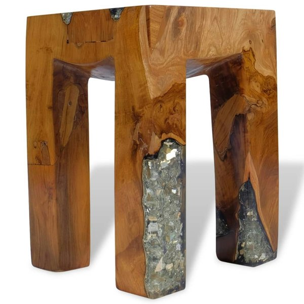 Berkfield Stool Solid Teak Wood and Resin