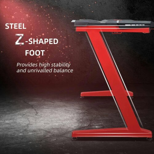 122 x 66 cm Gaming Desk, Carbon Fibre Covered Computer Desk, Gamer Workstation - Headphone Hook, Cup Holder & Gamepad Storage Rack