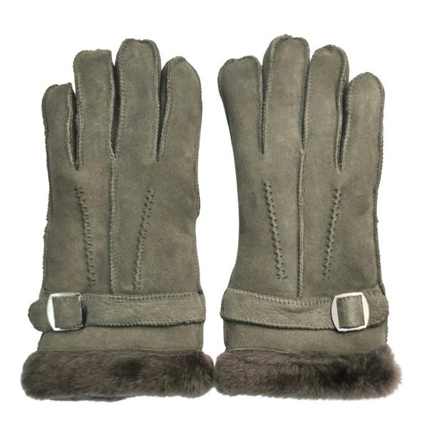 Infinity Leather Mens Grey Luxury Sheepskin Suede Leather Gloves With Buckle