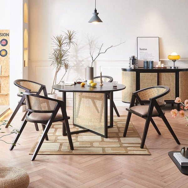 Hannah Round Dining Table, Black, Rattan-Rit Concept-Rit Concept