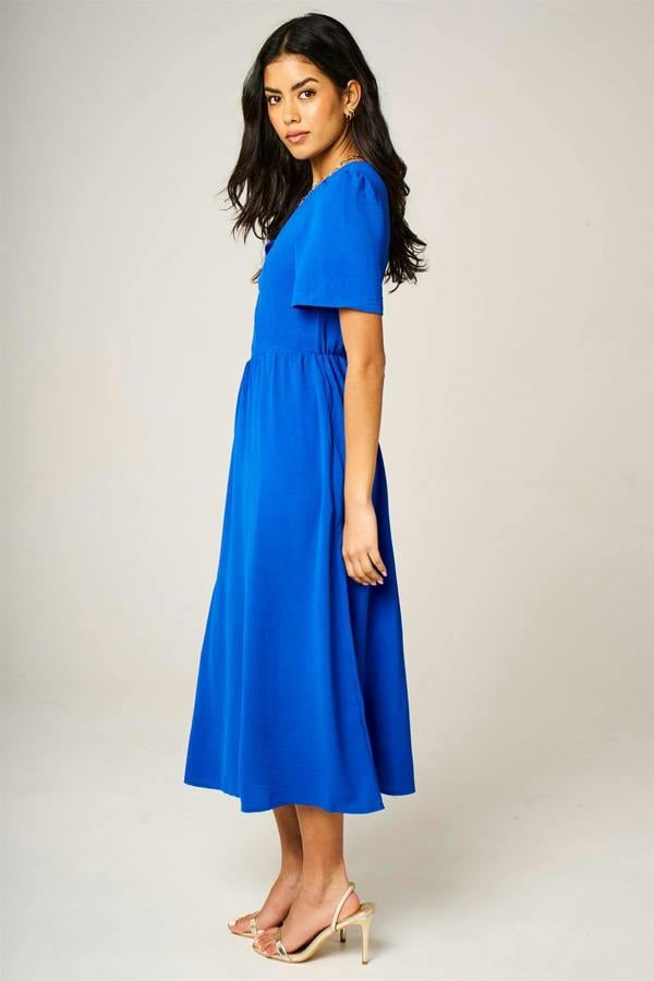 FS Collection Button Front Midi Dress In Royal Blue