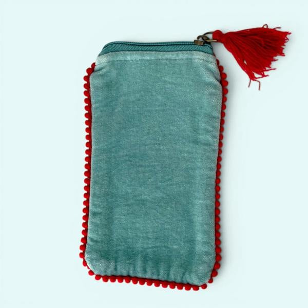 Hayley & Co Embroidered Velvet Glasses Case | Pale Blue flower