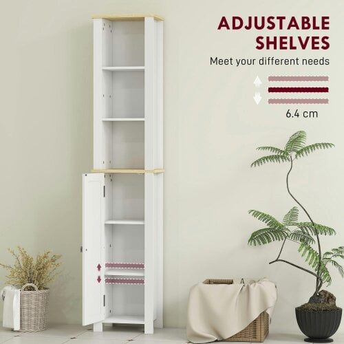 Wyld Haus Nifael Slim Bathroom Storage Cabinet With OFauxn Compartment And Adjustable Shelves White 34 x 23 x 165 cm