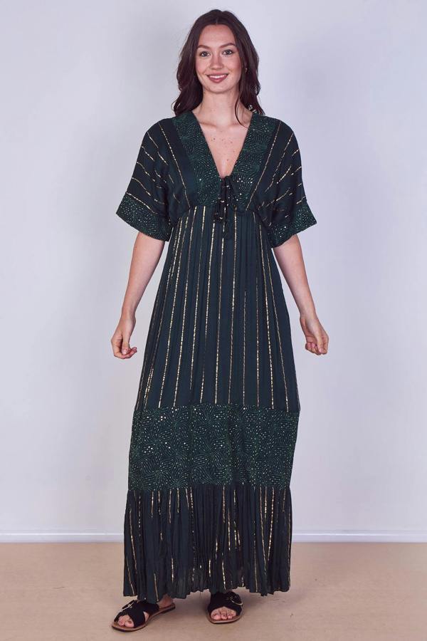 Boho Sequin Swirl Embroidered Maxi Dress
