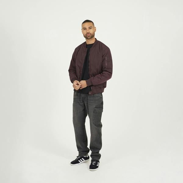 Brave Soul Burgundy Bomber Jacket with Sleeve Pocket Detail - Burgundy Image 3
