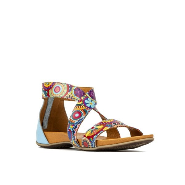 Embassy London Isabella - Blue Signature - Women's covered heel flat criss cross leather sandal