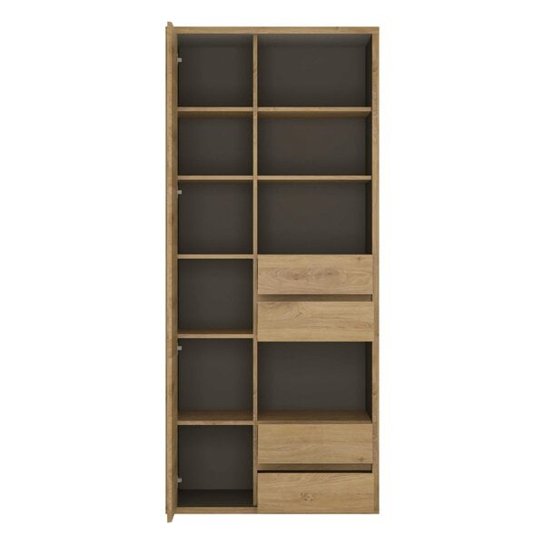 Wyld Haus Athens Natural Oak Wood Effect  Tall Wide 1 Door 4 Drawer Bookcase