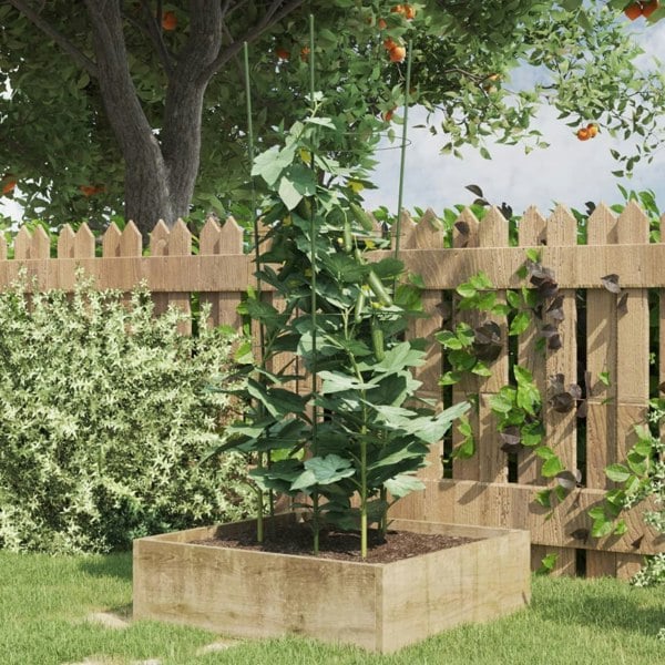 Berkfield Garden Plant Supports with 4 Rings 5 pcs Green 90 cm Steel