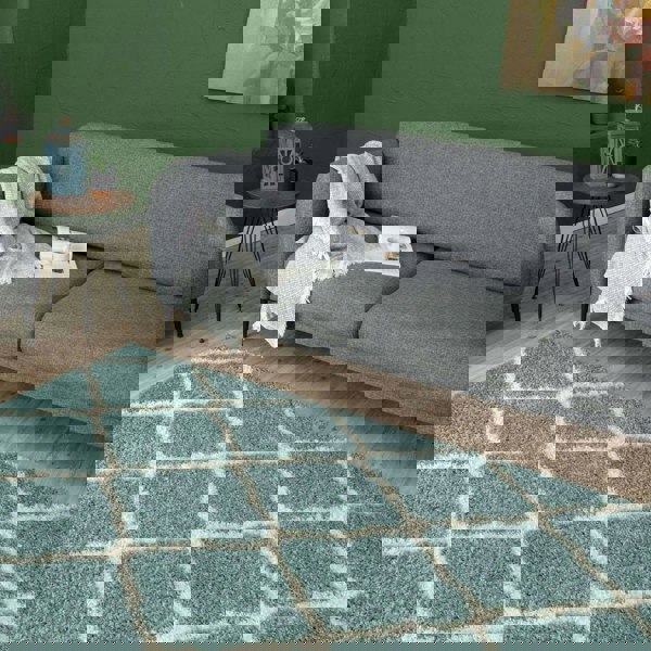 Moroccan Design Thick Shaggy Area Rugs Duck Egg Blue