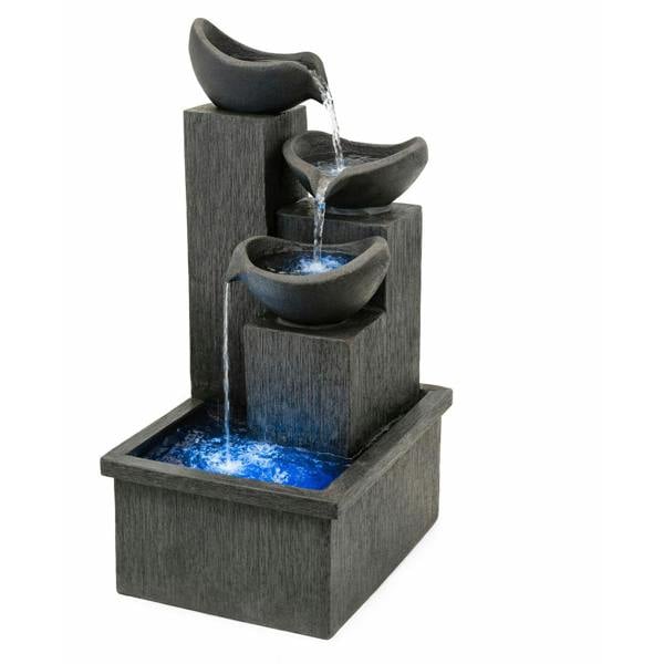 Gardenwize Solar-Powered 3-Tier Cascading Slate Water Feature with Battery Backup
