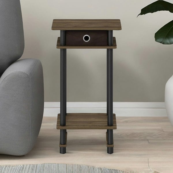 Rafaelo Mobilia Industrial Rustic Side Table With Fabric Drawer