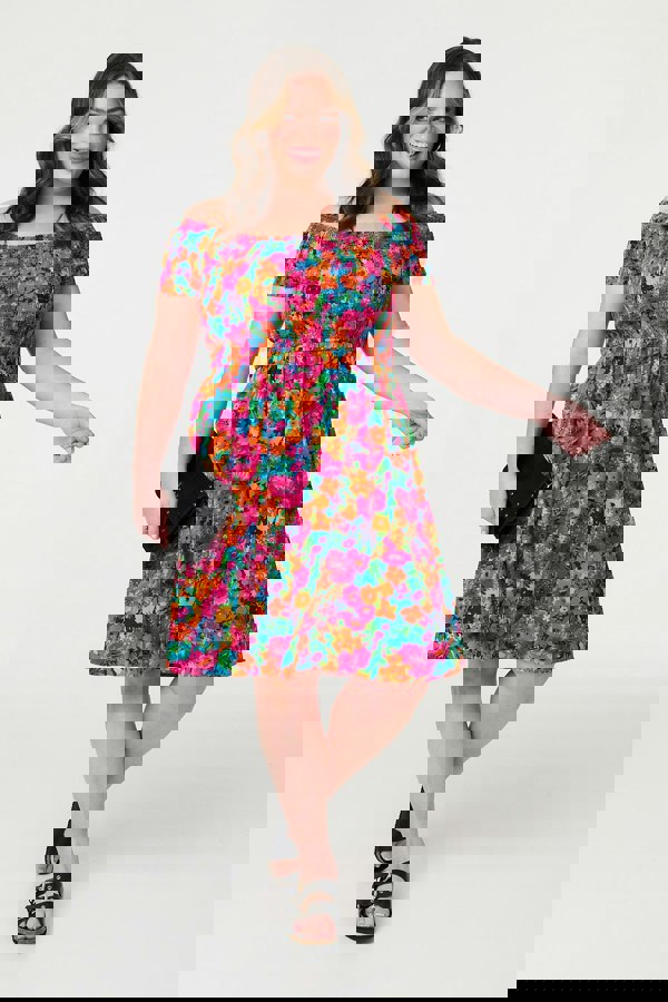 Pink | Floral Knee Length Bardot Dress