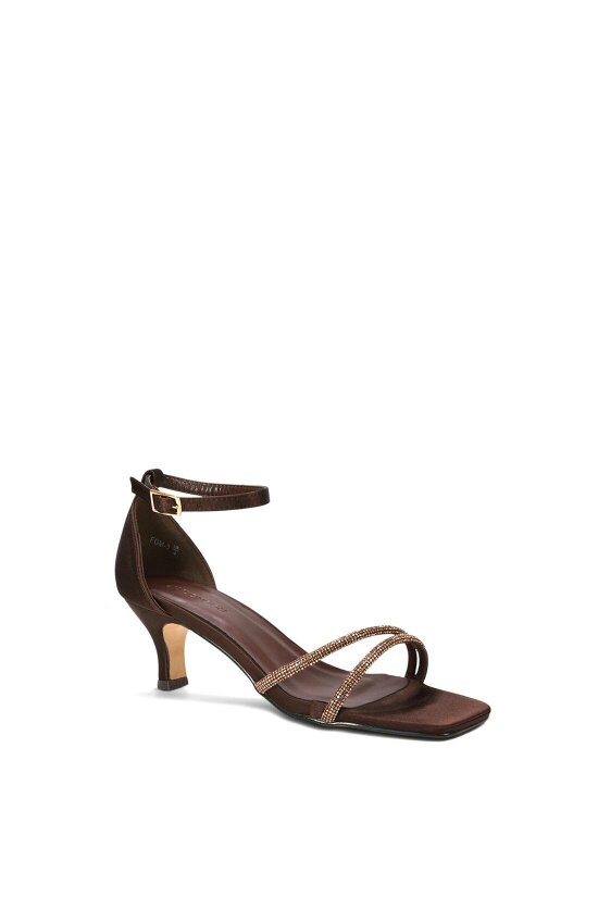 XY LONDON Diamante Kitten Heel Ankle Strap Sandals