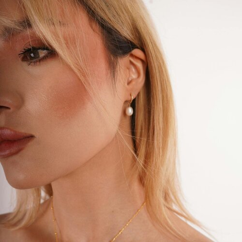 Spero London 9ct Solid Gold Semi - Hoop Pearl Stud Earrings